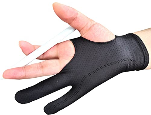 Handske, andningsbar tvåfingerhandske, smidig elastisk ritning bordshandske, två fingrar för penna, penna, skissning, målning, höger hand eller vänster hand