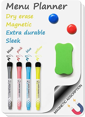 NCKIHRKK A4 Magnettafel Kühlschrank Set, 21 x 30 CM Whiteboard Folie, Whiteboard Magnetisch für Selbstklebend Magnettafel Küche Office Family Wochenplaner Einkaufsliste