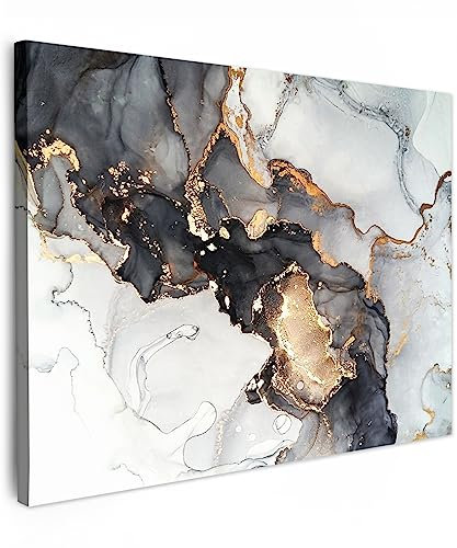 MuchoWow© Impression sur Toile Decoration Murale Peinture 40x30 cm Tableaux Decoratifs Muraux Décoration Chambre Marbre - Or - Abstrait - Noir et blanc - Luxe