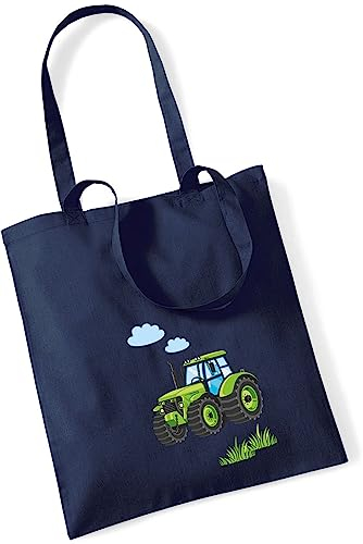 minimutz Jutebeutel bedruckt mit Traktor Bulldog | Stofftasche aus Baumwolle für Jungen | Kinderbeutel Tragetasche Kindergarten Schule | nachhaltig & umweltfreundlich (dunkelblau)