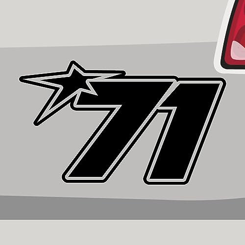 Stickerfreaks Startnummer 71 Aufkleber Race Stern Sticker Rennleitung Auto Bike Decal Vinyl Aufkleber Größe: 20x12cm (L) | Farbe: 70-schwarz | Racenumber Sticker Kleber Deko Tuning Zahl