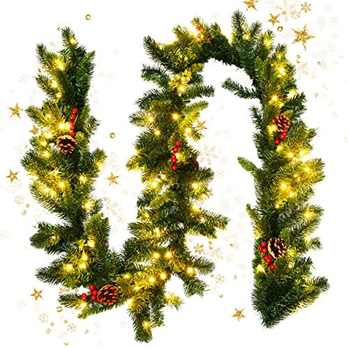KOMFOTTEU Weihnachtsgirlande mit 50/100 LED-Lichtern, 270 cm künstliche Tannengirlande mit Timer-Funktion, Weihnachtsdekoration für Treppe, Kamin (Grün und Rot)