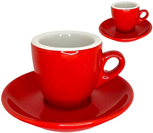 MY Obsession EspressoTassen Set, Mokkatassen, 56ml - Extra Dickwandig, Italienisches Design, Geschenkverpackung, Porzellan (2 Tassen Rot/Weiß)