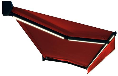 N/A Auvent Automatique à Cassette complète, Pare-Soleil rétractable motorisé avec lumière LED, Polyester résistant à l'eau, pour Cour, Balcon, Magasin, Restaurant, café,Rouge,2X1.5M