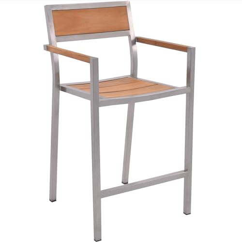 Teako Design Barhocker Garzone Edelstahl Teak Massivholz, Stapelstuhl Garten wetterfest, Moderne Outdoor Möbel, Gartenstühle mit Armlehnen, Teakholz FLEGT-lizenziert
