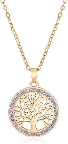 SERVAL TINT Collier et Pendentif Arbre de vie Bijoux Femme Homme chaîne de cou (OR)