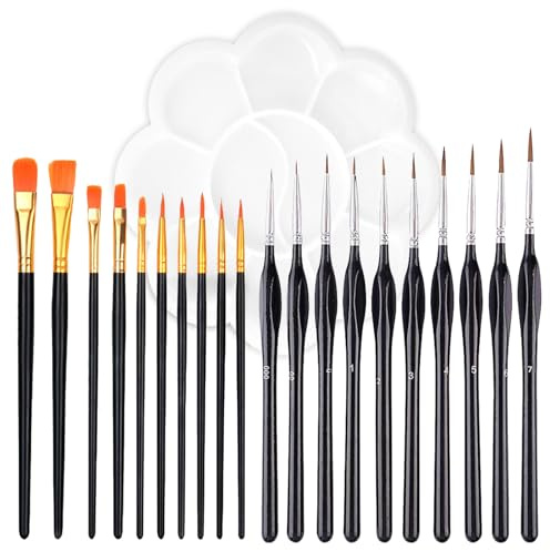 21 Piezas Set de Pinceles de Pintura de Arte, Pinceles Finos con Pinceles de Acuarela y Paleta para Nail Art, Acrílicos, Acuarelas, Óleos, Maquetas y Dibujo Lineal