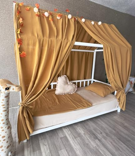 Baby Fancyroom extra breiter Betthimmel für Kinderbett Hausbett Himmel Vorhang Baldachin 100% Baumwolle (Camel, 320cm)