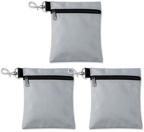 NQEUEPN 3stk Golf Tee Taschen, 17x14cm Tragbare Golfballtasche Golf-Zubehörtasche mit Reißverschluss mit Metall-Karabinerklammer Golfball-Aufbewahrungstasche für Wertsachen und Golfzubehör(Grau)