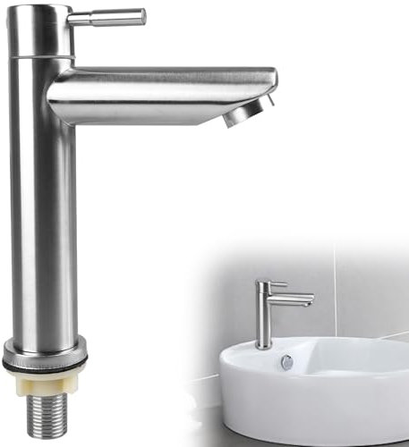 Wasserhahn Bad, Einhebelmischer Mischbatterie Waschbecken, Edelstahl Waschtischarmatur Wasserhahn, Mischbatterie für Waschbeckenmit Keramik Ventilkern Badezimmer für Gäste WC (Silber)