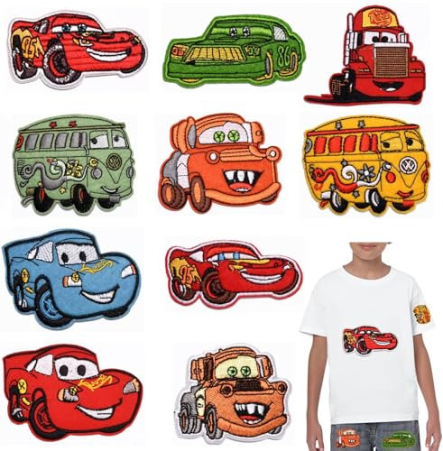 Yoimckay 10pcs Cartoon Anime Patches zum Aufbügeln, Kawaii Anime Cars Flicken zum Aufbügeln Kinder,DIY Patches zum Aufbügeln Set, für Aufnähen oder Aufbügeln auf Kleidung, Kleid, Jeans, für Kinder
