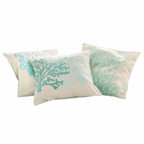 Loberon Kissenhülle 3er Set Vaiea, Verschiedene 3D-Korallenmuster, kuschelig weich, maritimes Flair, Kissenbezüge, Dekoration, Baumwolle, türkis/beige