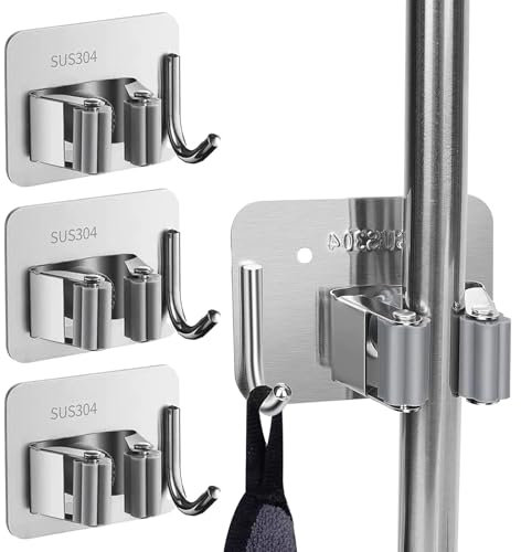 JNOUCS Mop Holder Wall Mounted, 4 Pcs Broom Holder Wall Mounted, Practical and Convenient Broom Holder, Broom Handle Bracket Used for Fixing Cleaning Tools Such As Brooms And Mops