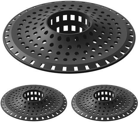 Aluvor Colador de drenaje de pelo de ducha, colador de drenaje de silicona para bañera, protector de drenaje todo en uno para desagües regulares de 1.48 a 1.76 pulgadas, 3 piezas/negro
