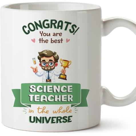 MUGFFINS Science Teacher Man Mug - in English - Best in Universe Trophy - Funny Gift for Colleagues - Ceramic 11oz Mug