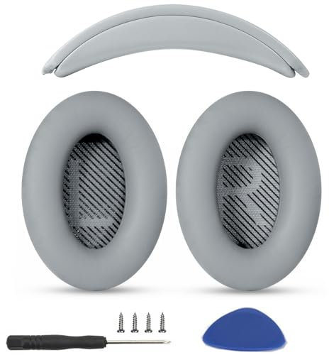 Almohadillas para los oídos + almohadillas de repuesto para la diadema compatibles con Bose QuietComfort 45 QC45 35 QC35, QC35 ii, auriculares supraaurales fáciles de instalar, piezas de cuero