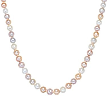 Valero Pearls Damen Kette 925/- Sterling Silber | rhodiniert, Perlenkette, Süßwasser-Zuchtperle, ca. 9,0 - 10,0 mm, weiß, rund, Magnetverschluss, Perlseide