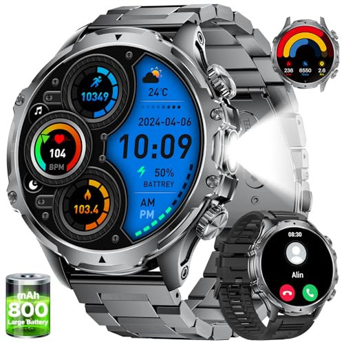 LIGE Smartwatch Uomo con Torcia LED/800mAh, 1.85'' HD Orologio Smartwatch con Chiamata Bluetooth, IP68 Impermeabile 110+ modalità Sportive Cardiofrequenzimetro SpO2 e Sonno, per Android iOS