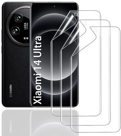 HonJenSeoa Protector de pantalla de película de hidrogel para Xiaomi 14 Ultra, 3 Piezas película protectora de TPU suave transparente HD Curva 3D de Cobertura Completa Sin Burbujas