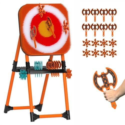 OFNHJK Axe Throwing Game Set, 2-in-1 Axe Throw & Lawn Dart Combo Backyard Game Set With 8 Long-handled Flying Axe & 8 Six-star Dart, for Indoors and Outdoors, Fun Sports Activity