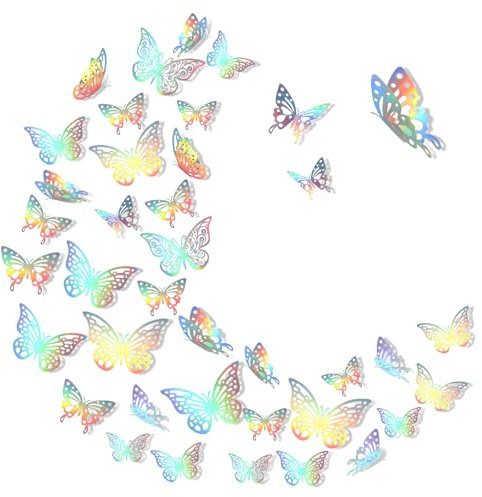 Ouligay 72 Stück 3D Schmetterling Deko, Schmetterlinge Wanddeko, Laser Butterfly Wall Decor, Wandsticker Schmetterlinge für Wohnzimmer Kinderzimmer Weihnachten Hochzeit Party (8/10/12cm)