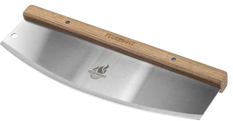 Feuergott Pizzaschneider Edelstahlklinge Griff aus Eschenholz Profi Pizzamesser mit 35 cm Klingenlänge rostfrei für Pizza, Flammkuchen und mehr