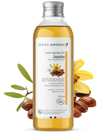 Huile Végétale BIO de Jojoba 100ML - Nourrit la peau et les cheveux - Sans Conservateur - Certifiée COSMOS - Pratiques agricoles durables - Entreprise Française
