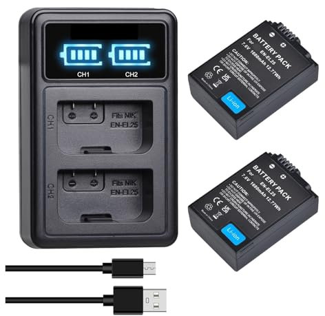 Batterie Au Lithium: Batterie De Remplacement en EL25 Batmax 1680mAh, Compatible avec Les Appareils Photo Nikon Z50 ZFC(2Battery 1Charger)