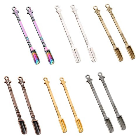 Snuff Spoons, Metal Medicine Spoon with Pendants Necklace Loop, Mini Shovel Spoons for Measuring Out Powder, Medicine, Supplements, Salt, Spices (Multicolor, 12 Pcs)