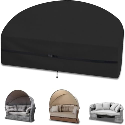 Sonneninsel Abdeckung Halbrund Wasserdicht, sonnenschutz für gartenliege mit Kordelzug und Verstellbare Schnallen,Abdeckplane Sonneninsel Halbrund 420D Oxford-Stoff-250*125*100cm||Schwarz