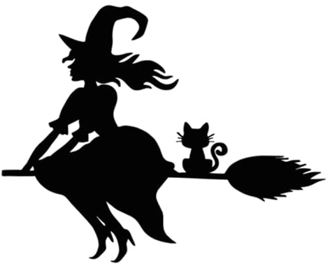 PawwJoy Hexe Metall-Wandkunst, Dekoration, Halloween-Skulptur mit schwarzer Katze, Silhouette, für Innen- und Außenbereich, Wandbehang, Ornament für Hof, Garten, Wohnzimmer, Schlafzimmer, Bauernhaus