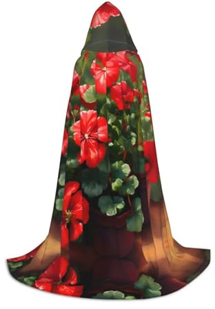 POEZJZW Kapuzenumhang mit rotem Geranien-Muster, Umhang für Erwachsene, Herren und Damen, Weihnachts-Kapuzenpullover, Cosplay-Kostüme, Schwarz, Größe M