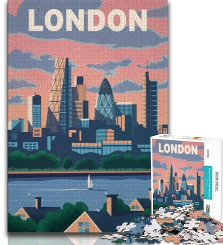 London Skyline Jigsaw Puzzles for Teenagers 1000 Piece Puzzle,Help The Brain Exercise Addictive Toys to Cultivate Patience A Work of Art 50x75cm