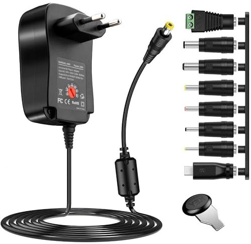Powice 30W Universal Netzteil 3V 4.5V 5V 6V 7.5V 9V 12V 2A Netzteil Adapter mit mit 5V 2A USB Port und 8 DC-Steckverbinder für Lautsprecher Kamera Lampe Tablet und mehr Haushaltselektronik, 2000mA max