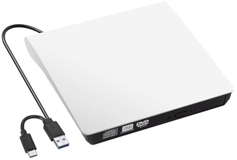 PORFOYO Lecteur CD/DVD Externe avec USB 3.0 Type-C, Graveur DVD Externe CD DVD +/-RW Lecteur Portable pour PC, Lecteur DVD, Lecteur CD Externe pour Ordinateur Portable Bureau PC Macbook iMac