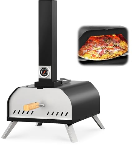 11'' Pizza Ovens Wood Pellet with Stone, Thermometer & Foldable Legs | Portable Pizza Maker for Indoor/Outdoor Grill, Backyard, Camping or Counter-Top