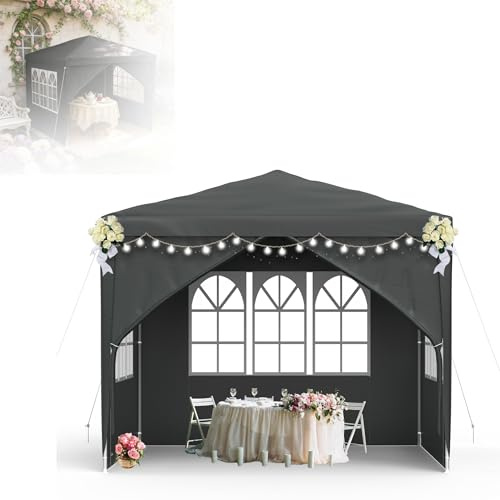 YZNAHRE Pavillon 3x3m Garten, Wasserdicht Oxford-Gewebe mit abnehmbaren Seitenwänden, Stabiles Stahlgestell UV-Schutz, Anthrazit für Party Camping Hochzeit