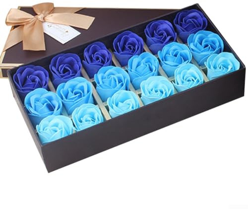 Unique Soap Rose Flower Box with 18 Roses Perfect for Making Women's Day and Valentine's Day Special (Blue)