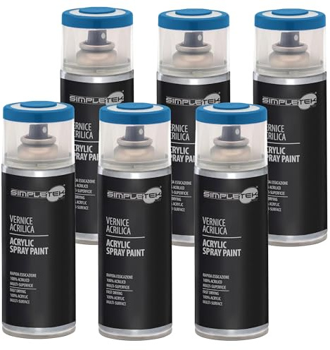 SIMPLETEK - 6X Bomboletta Vernice Spray Acrilico Blu Capri RAL 5019 Universale Multimateriale Rapida Asciugatura Interni Esterni 400ml (kit 6 pezzi)