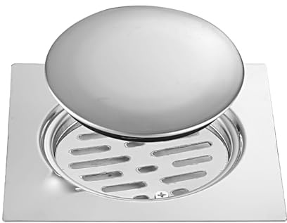 Capot Bonde Douche 115mm avec Base en Silicone, Grille Douche Carrée 15x15cetimeter Finition Brillante, Siphon Douche Extra Plate, Bouchon Douche Anti Odeur pour Salle de Bain, Filtre Cheveux Douche 3