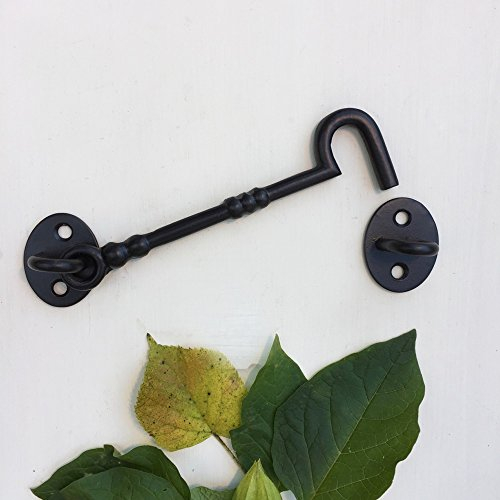 Antikas - Fallhaken, Torbefestigung, Fenster Feststellhaken, Sturmhaken mit Öse - 20,5 cm