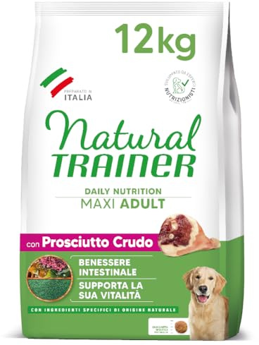 Natural Trainer Adult Maxi Trockenfutter für Hunde, mit Schinken und Reis, 12 kg