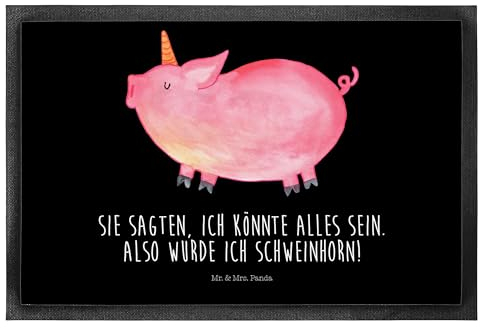Mr. & Mrs. Panda 50 x 75 cm Fußmatte Einhorn Schwein - Geschenk, Unicorn, Schmutzmatte, Gummimatte, Spruch, Einhorn Deko, witzig. lustig,
