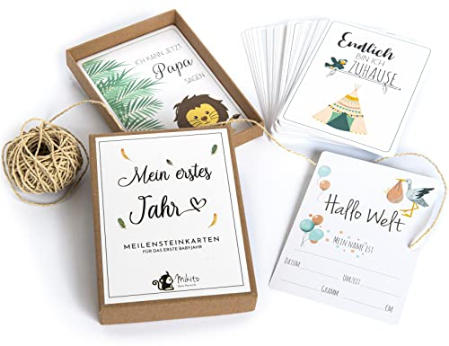 Baby Meilensteinkarten für Junge und Mädchen, als Geschenk zur Geburt/zur Babyparty für werdende Eltern. Mit 40 Karten können Mama + Papa Meilensteine im 1. Babyjahr einfangen + ihr Glück teilen