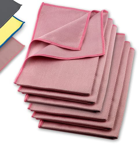 ELEXACLEAN Fenstertuch streifenfrei, Premium Mikrofaser Scheibentuch (6 Stück, 60x40 cm, rot) Glas Putztücher Autotuch für Innen & Außen