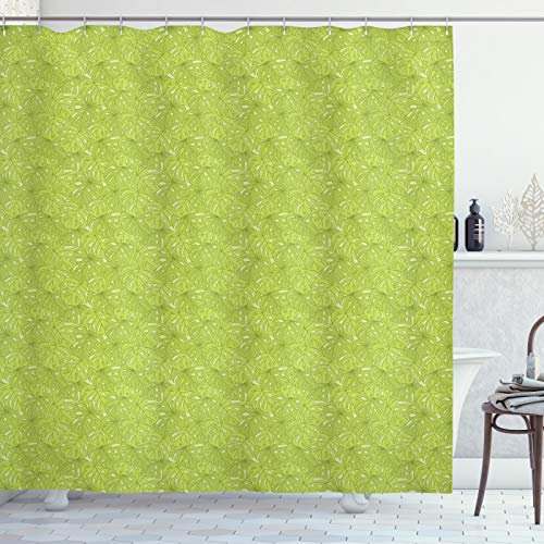 ABAKUHAUS Tropique Rideau de Douche, Doodle de Feuilles Monstera, Tissu Ensemble de Décor de Salle de Bain avec Crochets, 175 cm x 240 cm, Pomme Verte Vert Olive