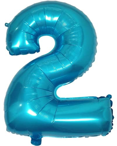 DIWULI Luftballon 2 Geburtstag XL Blau - Zahlen-Ballon Deko