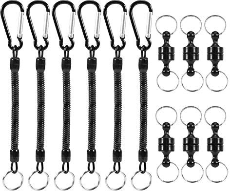 Lixada 6pcs Angeln Lanyard,Magnetic Release Holder mit Coil Lanyard Karabinerhaken Magnetic Net Release für das Fliegenfischen Angelzange,Fischgreifer,Fisch Tool in Bootfahren,Kajak,Camping und Jagd