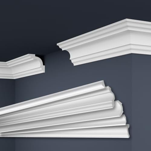 Marbet, listelli da soffitto in polistirene XPS, modanature in stucco di alta qualità, leggeri e robusti, dal design moderno (confezione risparmio da 50 metri, E-25, 65x65 mm), listello decorativo