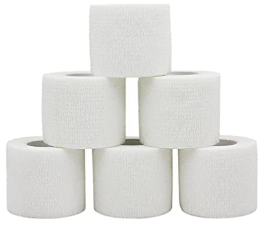 Kohäsive Bandage Haftband Blau für Sport und Handgelenk, Selbstklebend, Sportband (5 cm, 6 Rollen, Weiß)